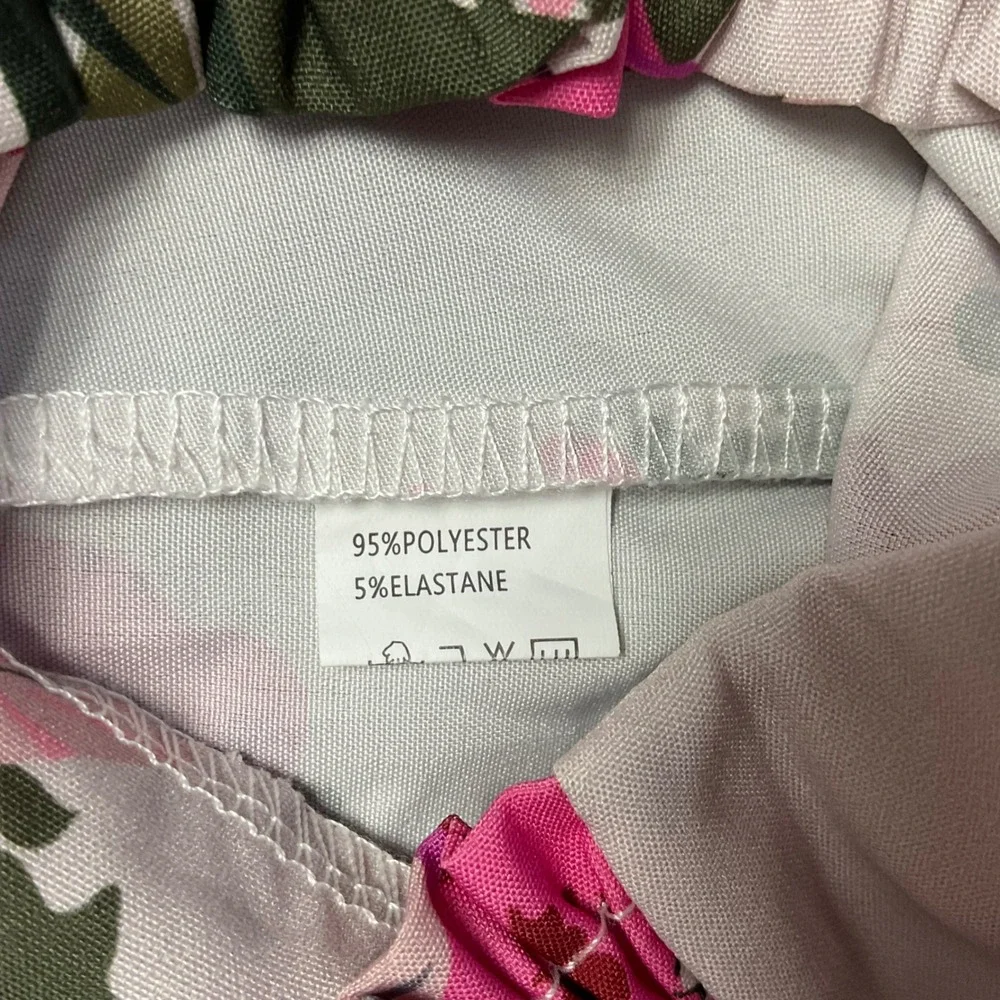Floral Wide Leg Palazzo Tiered Rose Ruffle High Waist Pants Small White Pink Red